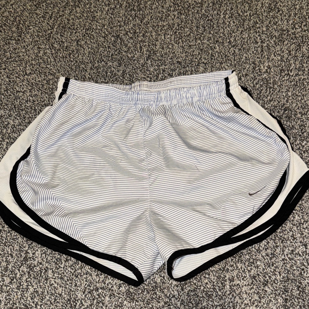Nike Women's Black and White Striped Athletic Shorts